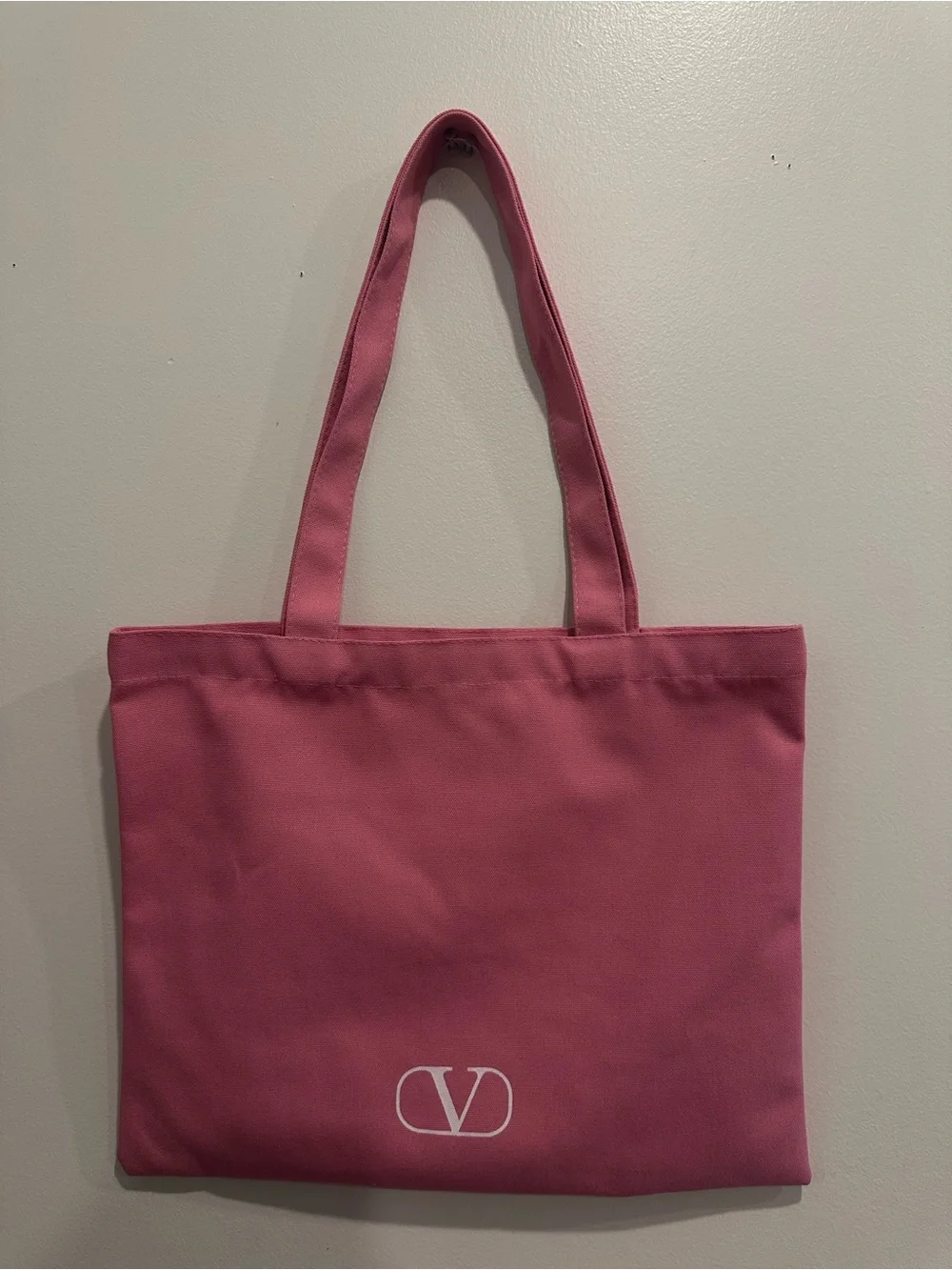 Valentino Pink Canvas Tote with V Logo